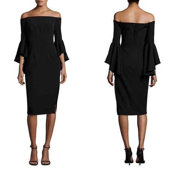 MILLY Selena Italian Cady Bell Sleeve Dress Black